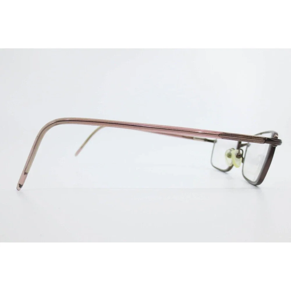 Slim Metal Rectangular Eyeglasses Brown Bronze Frame Pink Temple Tips 38346